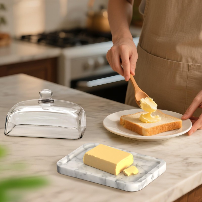 XenMee Marble Butter Dish with Lid, Elegant Large Capacity Butter