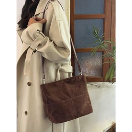 Suede Bags For Women Bucket Bag Brown Purse Crossbody Purses Slouchy Bag Suede Tote Bag Shoulder Bags (Brown)