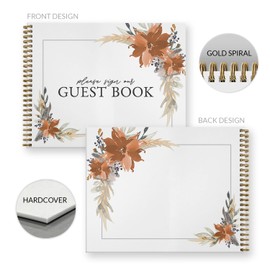 Canopy Street Hardcover Indie Autumn Floral Wedding Guestbook / 120 Lined Guest Signature Pages Inside / 8.5" x 11" Landscape Lay Flat Anniversary Fall Flower Guest Book/Gold Metal Spiral Binding