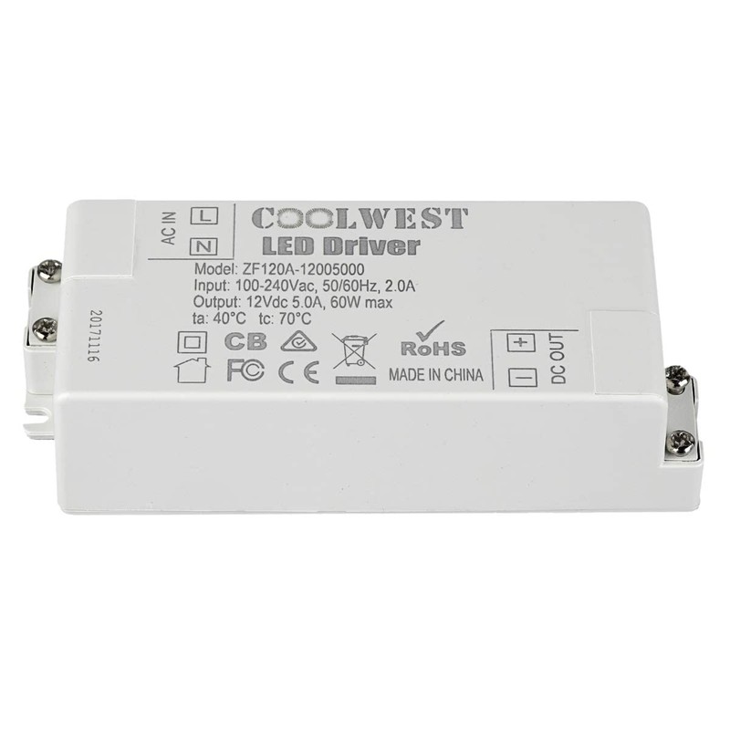 COOLWEST Transformer Driver Power Supply 60W 12V for LED Strip