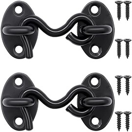 QJZXUEZHEN 2Pcs 2 inch Barn Door Lock, Cabin Hook Eye Latch Gate Door Swivel Window Door Hook with Mounting Screws (Black)