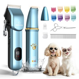 FuzzyFix Dog Grooming Kit, Dog Clippers for Grooming for Thick Curly Coats, Professional Pet Hair Shaver Paw Trimmer Cordless Rechargeable Low Noise for Dogs Cats Animals Face Ear