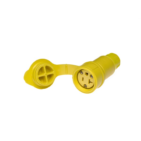 Woodhead 15W33 Watertite Wet Location Straight Blade Connector, Yellow - Heavy-Duty Industrial Plug with Strain Relief Cord Seal, 2 Pole/ 3 Wire, 20 A 125V Rating