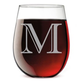 Monogram Etched 17oz Stemless Wine Glass (Letter M)