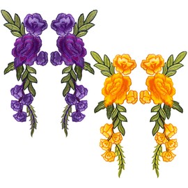 CHANZET Rose Flower Iron On Patches Vintage 4pcs, Embroidery Patches for Clothing, Floral Applique Embroidered Patches Sew for Clothes Dresses Decorative DIY Craft Orange Purple