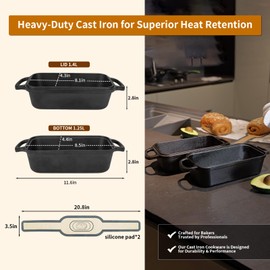 Cast Iron Bread Pan with Lid, Cast Iron Bread Loaf Pan, Sourdough Loaf Pan with Lid, Heavy Duty Loaf Pans for Oven Baking Bread, Bread Pans for Homemade Bread, Set of 2