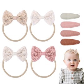 8 Pcs Baby Girl Bow Headbands and Clips Set Newborn Baby Headbands with Soft Hair Bands Cute Toddler Hair Accessories and Babys Hairs Bows Gift Set