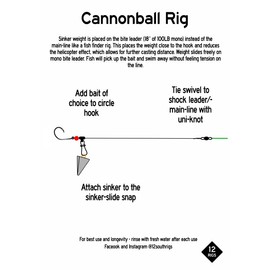 3 Pack 'Cannonball Rig' Red Drum Surf Fishing Rigs 100LB Mono (8/0)