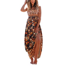 CUPSHE Women's Maxi Dresses Sleeveless Smocked Summer Sundress Floral Ruffled Formal Long Beach Wedding Guest Dress Black Floral, XS