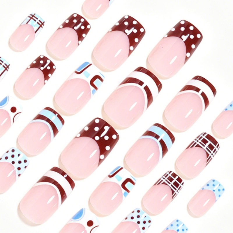PINE WAVES 24Pcs Blue Press on Nails Almond, Summer Nails