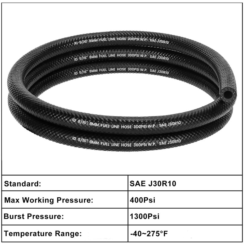 kuosbiu 1/4" Fuel Line Hose, 10FT SAE 30R10 300PSI High