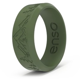 Enso Rings Etched Bevel Silicone Wedding Ring - Comfortable and Flexible Design for Active Lifestyle - Pine Peak, Size 10