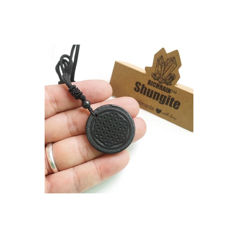 RICHRAIN RICHRAIN Halskette mit Anh?nger aus echtem natrlichem Schungit, spirituelle