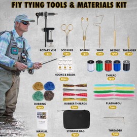 QualyQualy Fly Tying Kit with Fly Tying Vise Bobbin, Scissors, Whip Finisher, Complete Fly Fishing Tools Set for Beginners & Pros (88PCS ‎Fly Tying Kit)