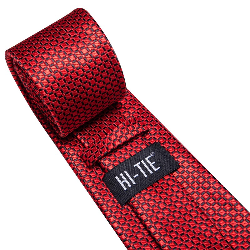 Hi-Tie Mens 70inches Tie Set Black Red Checks Extra Long