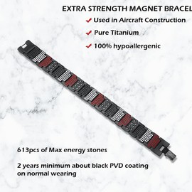 USWEL Strengthen Titanium/Copper Magnetic Bracelet Men's Bracelet with Black PVD Coating 613pcs Minerals Magnetic Wristband (Black)