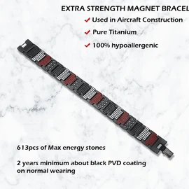 USWEL Strengthen Titanium/Copper Magnetic Bracelet Men's Bracelet with Black PVD Coating 613pcs Minerals Magnetic Wristband (Black)