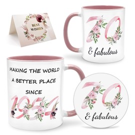 Lingdeer 70th Birthday Gifts for Women Her, 1954 Vintage Birthday Coffee Mugs with Silicone Coaster, Fabulous 1954 Gifts Ideas for 70 Years Old Women, Mothers Day Gifts, Gifts for Mom Sisters Grandma