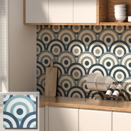 COLAMO Luxury 10PCS Glossy Blue Peel and Stick Tile,Self Stick on Kitchen Backsplash for Accent Wall, Adhesive Wall Tile for Bedroom,Bathroom,RV(8”x8”,Ring Design)