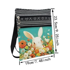 LiuenMgg Floral Bunny Messenger Bag Small Ethnic Pattern Printed Adjustable Strap Crossbody Zipper Pouch Floral Bunny Phone Organizer Wallet Cute Shoulder Handbag for Women-3
