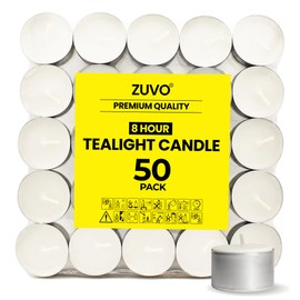 8 Hour Tea Lights Candles (50 Pack) - White Long Lasting Tea Lights -Smokeless & Unscented Candles - Party Candles- for Weddings - 3.8 x 2.3 CM, 8hr