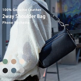 MFFOR Women's Shoulder Bag, Genuine Leather, 2-Way Wallet Pochette, Smartphone Shoulder Cross-Handheld, Lightweight, Large Capacity, Soft, High Visibility, Multifunctional, Simple, Casual, Popular,