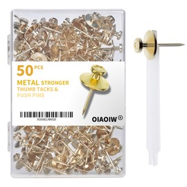 50pcs Gold Thumb Tacks for Picture Hangers - Heavy Duty Push Pins, Double Headed Thumbtacks for Hanging, Metal Wall Tacks, Pins, Nails, Hooks (Gold)