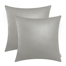 BRAWARM Faux Leather Throw Pillow Covers 16 X 16 Inches - Medium Gray Leather Pilow Covers Pack of 2, Solid Dyed Leather Pillowcases for Couch Bed Sofa Garden Home Decorative