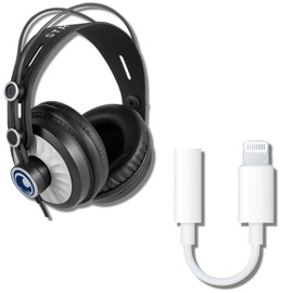 StreamEye Cans50 Professional Studio Headphones with Lightning to 3.5mm Headphone Adapter Jack
