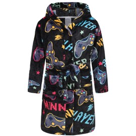 SWMSTUPF Kids Robe Boys Hooded Fleece Sleep Robe Cotton Towel Animal Soft Bathrobe (CA/US, Age, 7 Years, 8 Years, Black Games)
