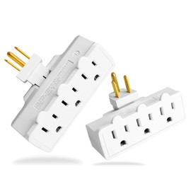 3 Outlet Swivel Wall Adapter, Grounded 180 Degree Electrical Plug Adapter, 3-Prong Outlet Tap, UL Listed, White, 2 PACK