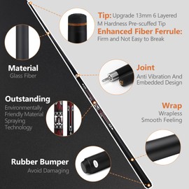 Pool Cue Stick with Case, 13mm Glass Fiber Pool Cue Stick, Pool Cue Kit, Billiard Cue Stick with Case, 58" Professional Billiards Low Deflections Cue Stick with Gloves, Aerator, 19 Oz (RED)