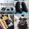 Inflatable Neck Pillow for Airplane Travel with Hoodie, Portable Neck Support for Long Haul Flights Sleeping Napping, with Soft Velour Cover Hat, Travelling Sleep Essentials for Plane Car Train
