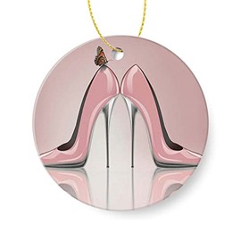 2022 Christmas Ceramic Ornaments,Butterfly Pink High Heel Shoes,Christmas Ornaments Gifts for Good Friends,Neighbours etc(3inch)