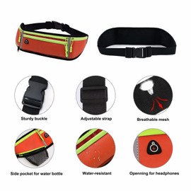 Slim Running Waist Pack for Men Women Waterproof Fanny Pack Reflective Adjustable Runners Belt for Fitness Workout Travel Hands Free Phone Bum Bag Sport Money Belt Bag Orange