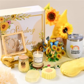 CUTEUP Gifts Baskets for Women - Sunflower Birthday Gifts Get Well Soon Gifts Basket Self Care Package After Surgery Gift Box Thinking of You Gift Box Yellow Sunshine Unique Gift Basket for Women