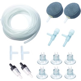 Mipukbay 16 FT Aquarium Airline Tubing Kit - Includes 2 Check Valves, 2 Air Stones, 6 Suction Cups, 2 Adjusting Valves & 2 Splitters, Aquarium Air Pump Accessories for Fish Tank Oxygen Systems