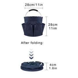 Foldable Universal Cleaning Caddy, 28 x 28 cm, Freestanding Tool Basket, Cleaning Caddy, Tool Basket Bag with 6 Outer Pockets, for Indoor and Outdoor Use, Garden, Bathroom, Camping (Dark Blue)