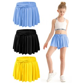 EQSJIU 3 Pack Kids Shorts with Pocket Blue Black Yellow Preppy Clothes for Girls 10-11 Years