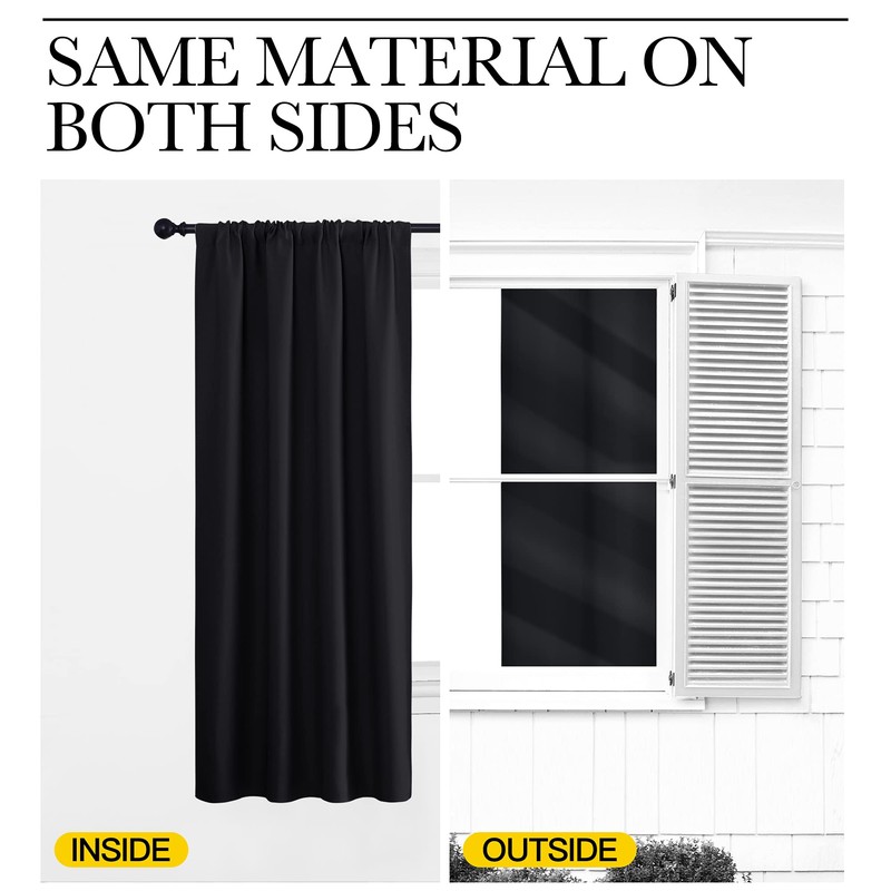 NICETOWN - Cortinas Opacas con Bolsillo para cortinero (Negro, 1