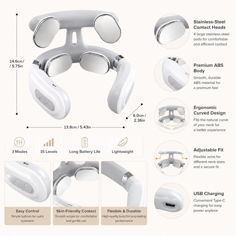 Heated Neck Massager for Relaxation – USB Rechargeable 4-Head Shoulder