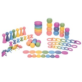 TickiT Rainbow Wooden Super Set - Set of 84 - 12 Different Shapes in 7 Colors - Loose Parts Play Set for Babies and Toddlers 10m+ - Inspire Curiosity and Open-Ended Play