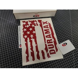 Duramax Decals 12" American Flag Truck Rear Window Stickers Fits 6.6L Diesel Silverado Sierra 2500 3500 Select Color: (Gloss Dark Red)
