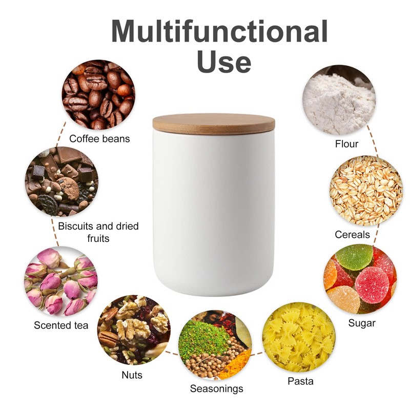 Modern Design Food Storage Container with Airtight Wooden Lid, Ceramic