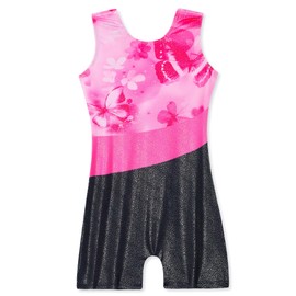 Domusgo Leotard for Girls Gymnastics Size 5-6 Years Old Black Pink Flower Tumbling Biketard