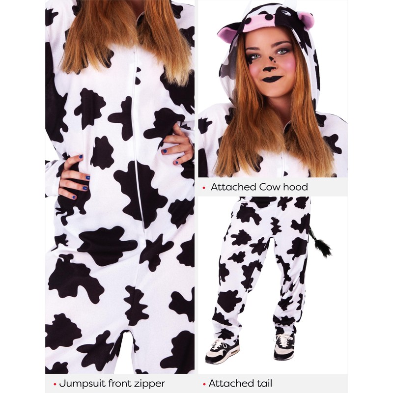 Rubie's Rubies Kuh-Kostüm für Erwachsene, Unisex, Einheitsgröße, weißer Jumpsuit mit