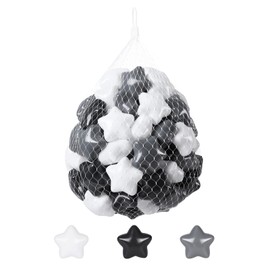 STARBOLO Baby Ball Pit Balls - 100pcs Star Balls for Ball Pit Plastic Ball Baby Play Ball Playhouse Playpen, Black/Gray/White Stars for Brithday Party Decoration.
