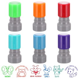 MICHIHOMIE 6 Stück Selbstfärbende Lehrer Stempel, Niedliches Cartoon Tier Stempel, Bewertung Motivation Grundschule Lehrerstempel, Lob Ermutigung Kinder Briefmarken Set