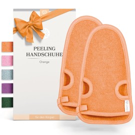 Exfoliating Glove incl. Exfoliating Guide (May not be in English language) + 2 x Bonus Suction Cups - Luxury for Your Body - Wellness Glove - Body & Face Shower Sponge - Hamam Gloves Orange/Orange