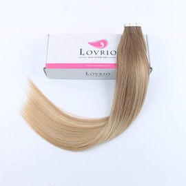 Lovrio 14" 20 Pcs 50g Tape in Human Hair Balayage Ash Brown/Light Chestnut Brown Fading to Dirty Blonde and Platinum Blonde B8-18-60 Reusable Pastel Double Sided